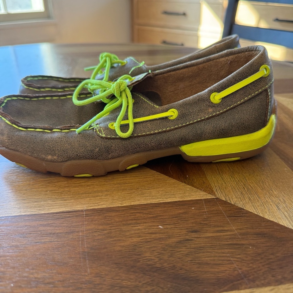 Twisted X Big Boy Moccasins in Brown and Neon Green - Picture 3 of 10